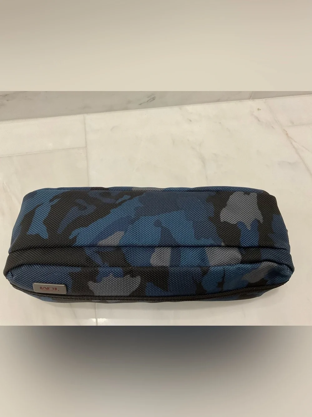 NWT TUMI DOUBLE Zippered Ballistic Nylon Pencil Case Cord Pouch - BLUE CAMO